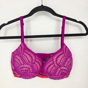 Victoria's Secret Very Sexy Push-Up Bra Magenta Purple Floral Lace Striped 32DDD